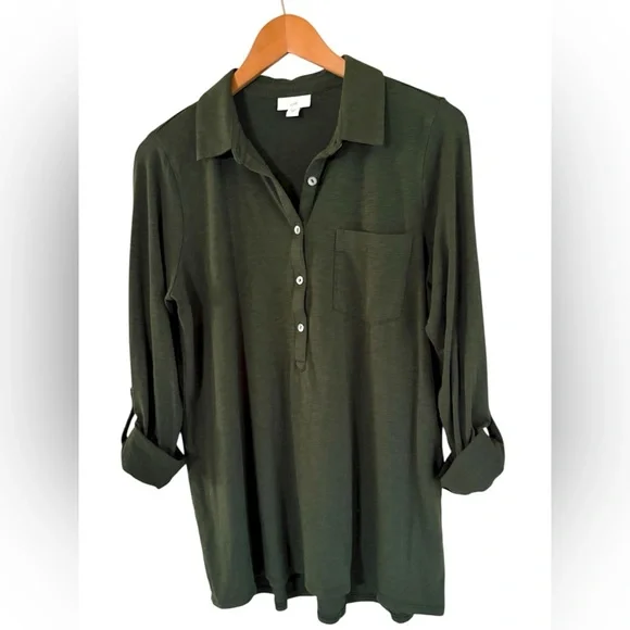 J.Jill-Gorgeous olive blouse. Super soft, roll tab sleeve. Size medium. Like new - Picture 11 of 11
